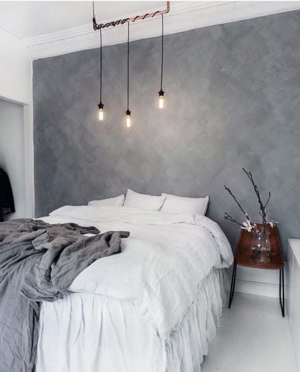 gray decorative plaster in the bedroom