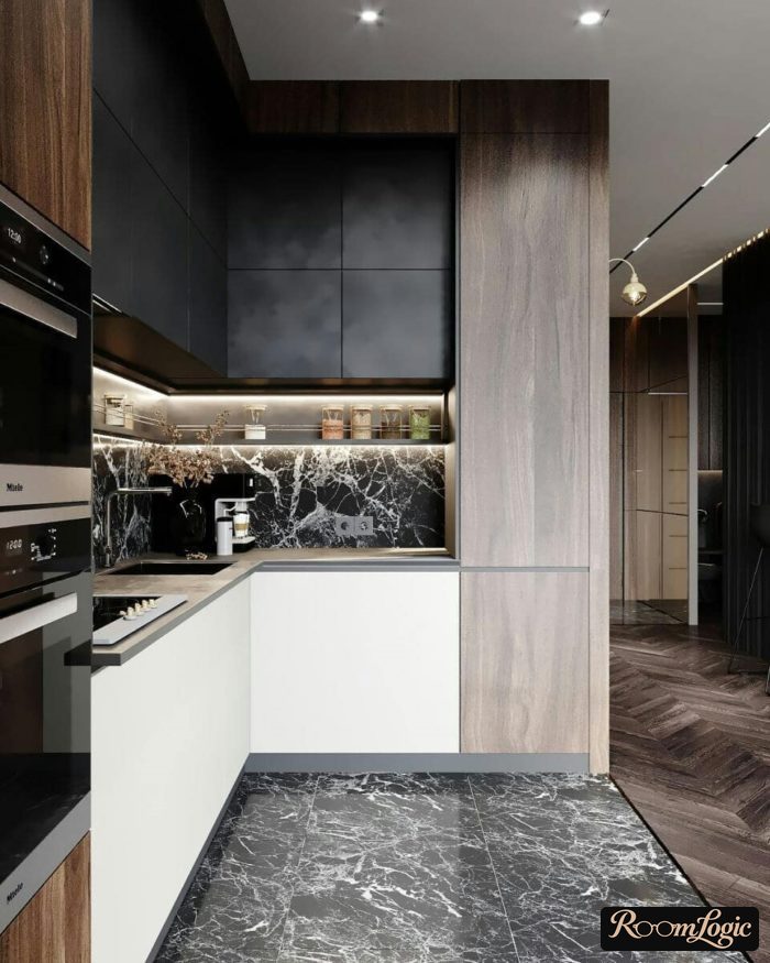 gray floor on the kitchen