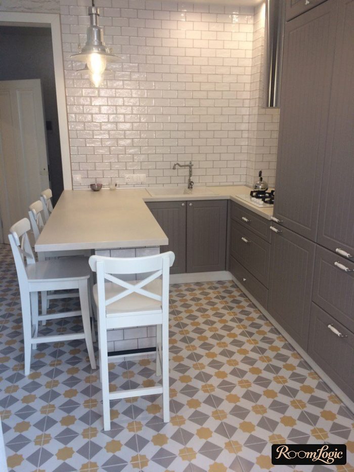 gray kitchen in a tiny apartment