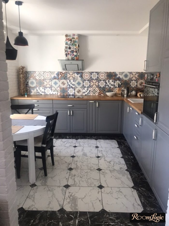 Gray kitchen in an interior