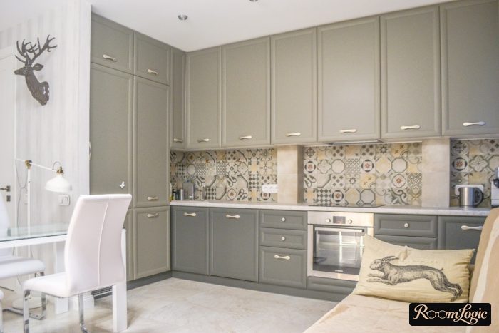 gray kitchen in neoclassical style