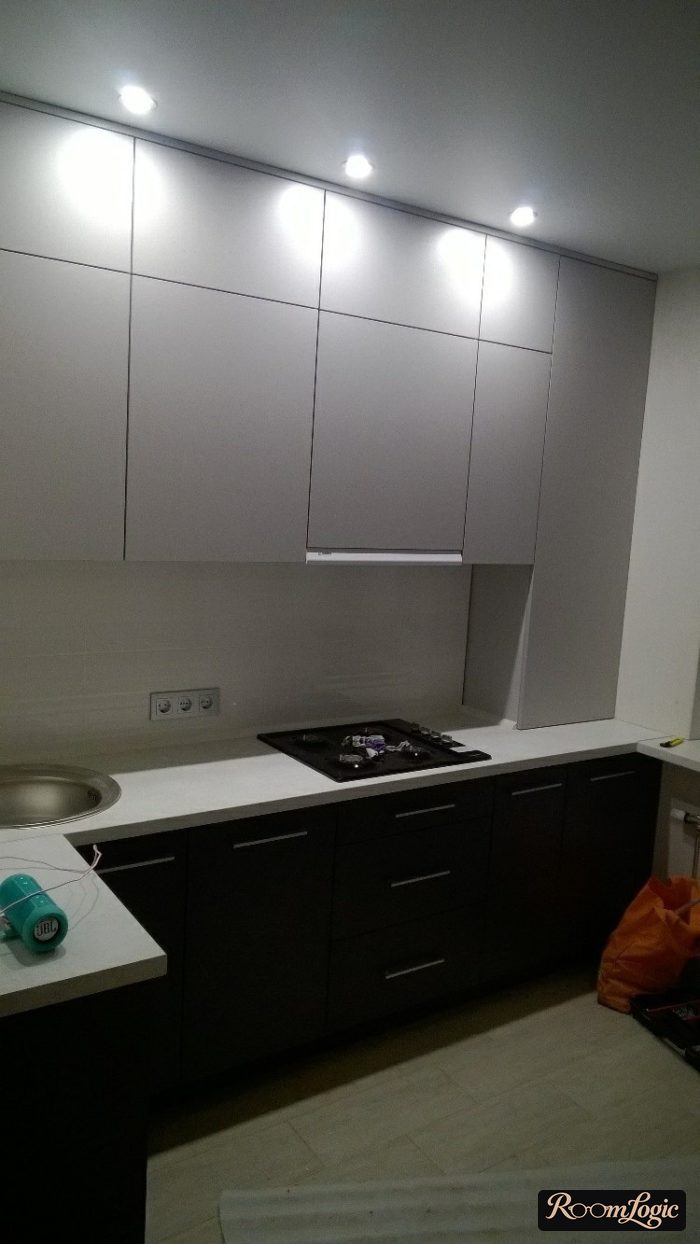 gray kitchen-living room