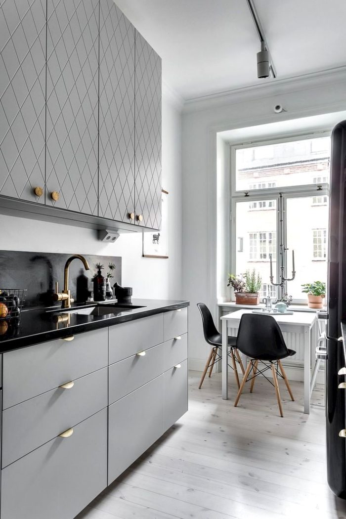 gray modern cabinet fronts with routed detailing