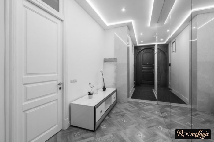gray monochrome entryway in modern classic style