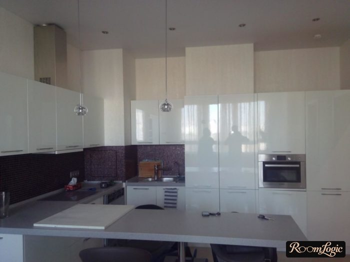 gray particleboard breakfast bar in the kitchen