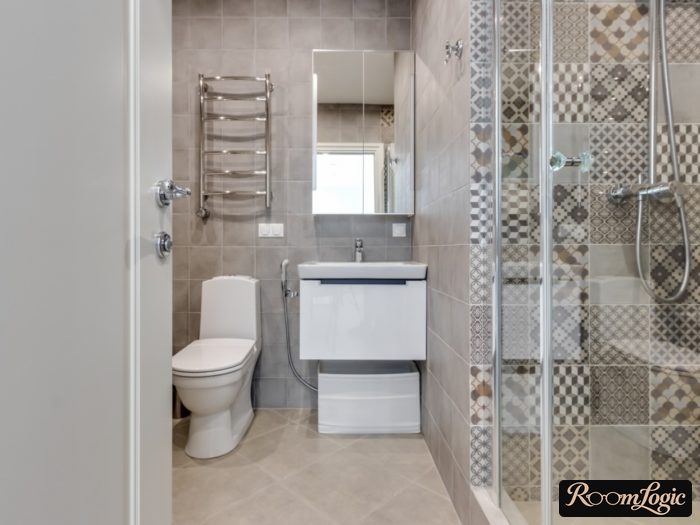 gray tile in the bathroom