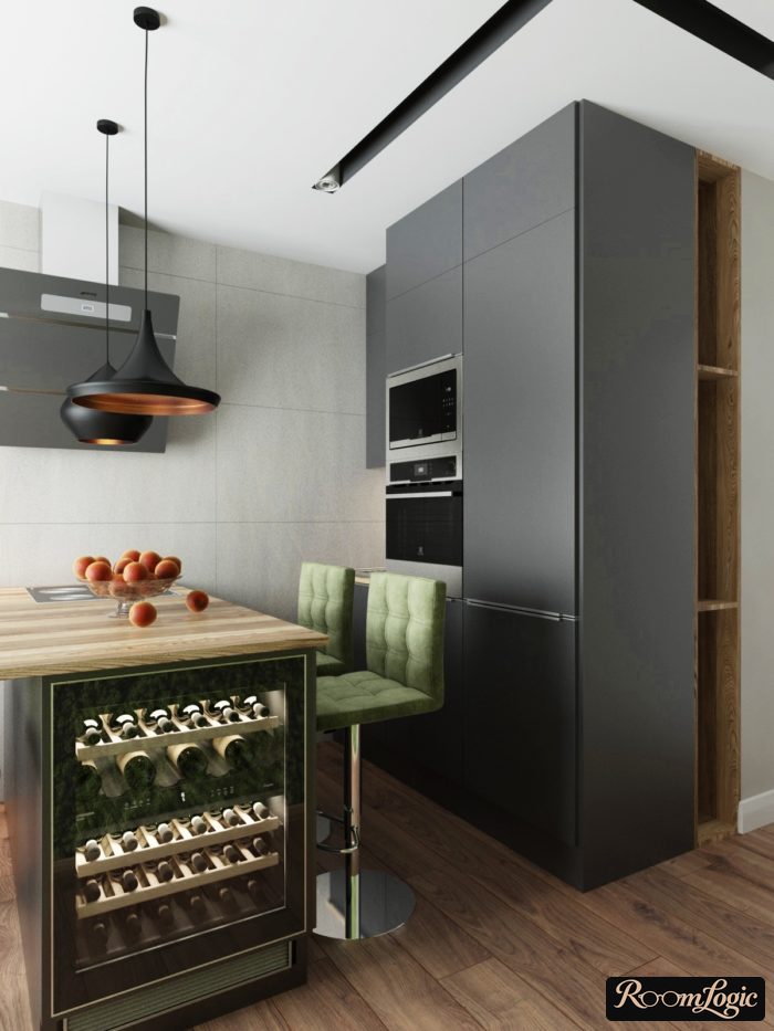 gray tile on the backsplash in a gray matte kitchen