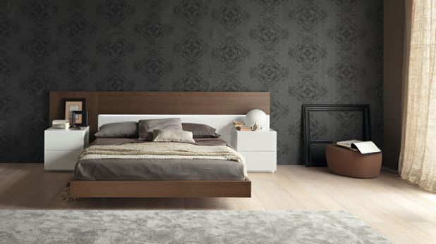 gray wallpaper with black pattern in the bedroom