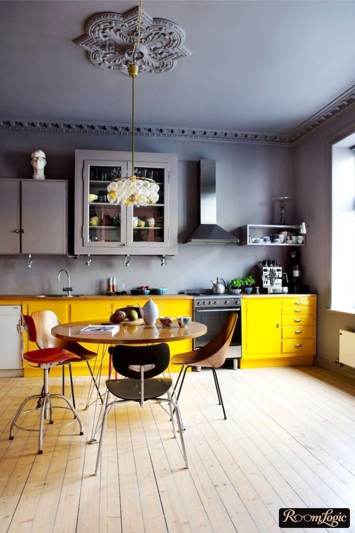 gray-yellow kitchen in scandi style