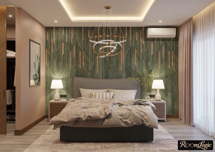green and gold in the bedroom