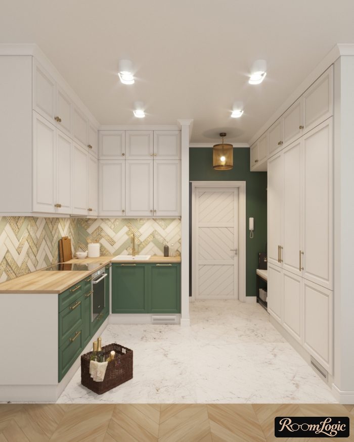 green kitchen in scandi style