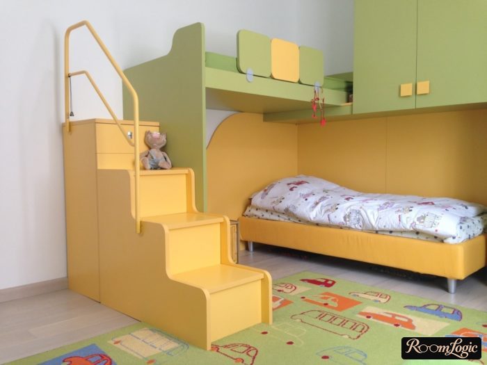 green-yellow furniture in a guys room
