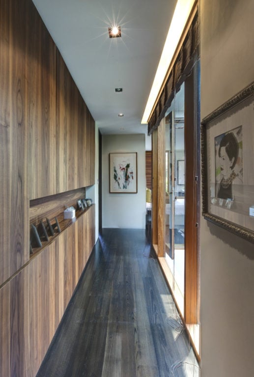 hallway ceiling with lighting on one side