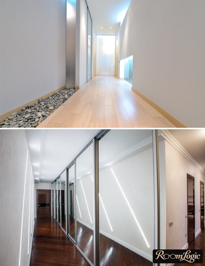 hallway design in apartment in high-tech style - lighting design entryway