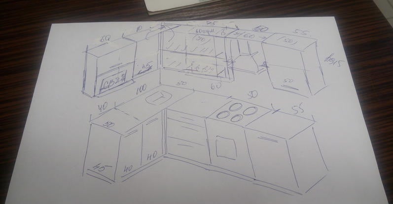 hand-drawn kitchen blueprint