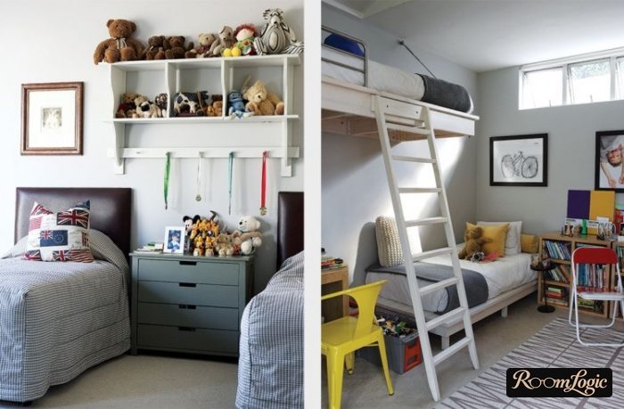 hang white shelves in boy's room