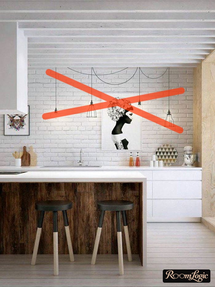 hanging lights without shades in the kitchen
