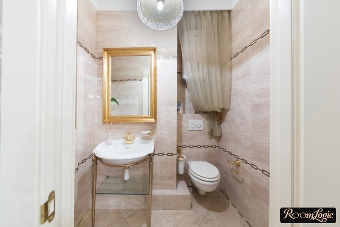 hanging toilet with installation in classical bathroom interior