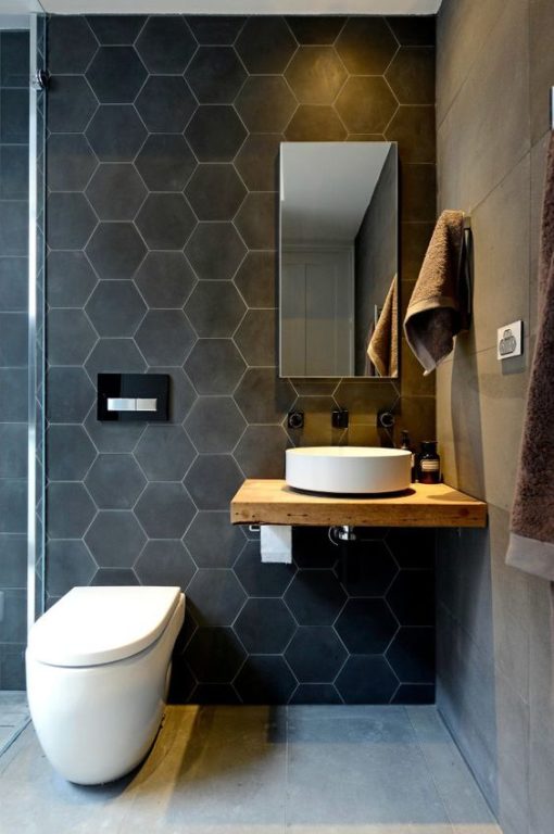 hexagonal tile in bathroom with toilet design