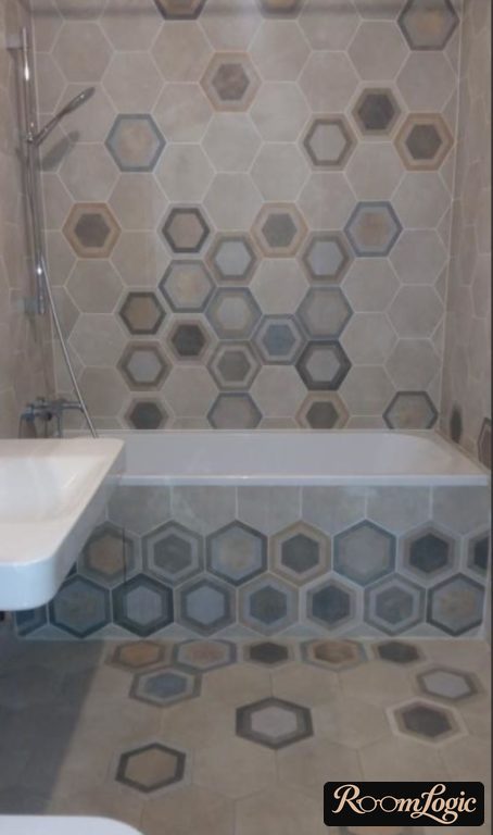 hexagonal tile in small bathroom