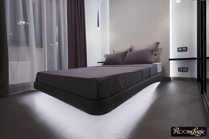 high-tech bedroom with floating bed