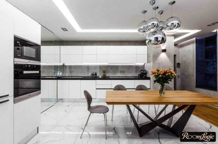 high tech corner kitchen wall