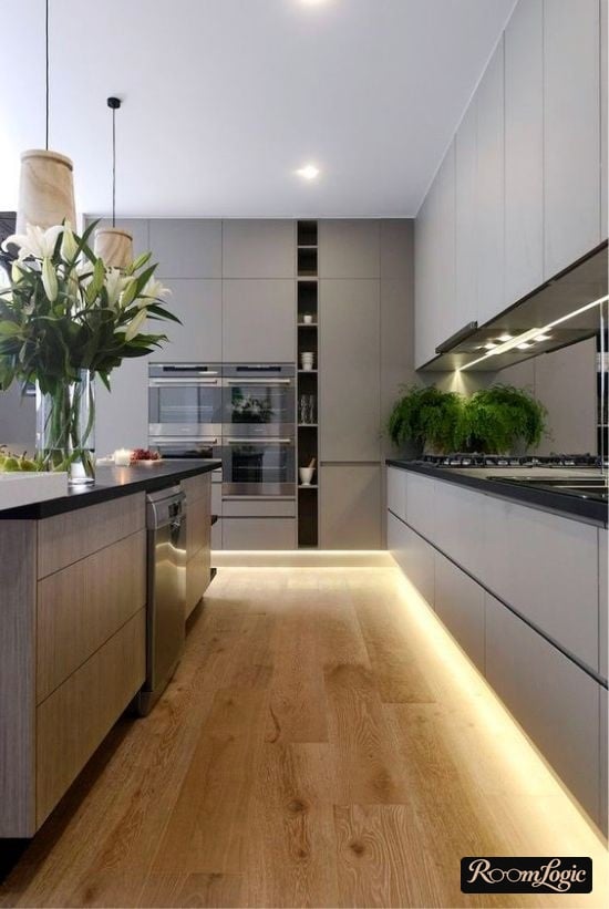 high-tech kitchen with a straight layout