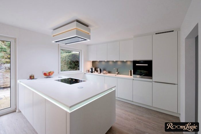 high-tech style kitchen in a private home with an island