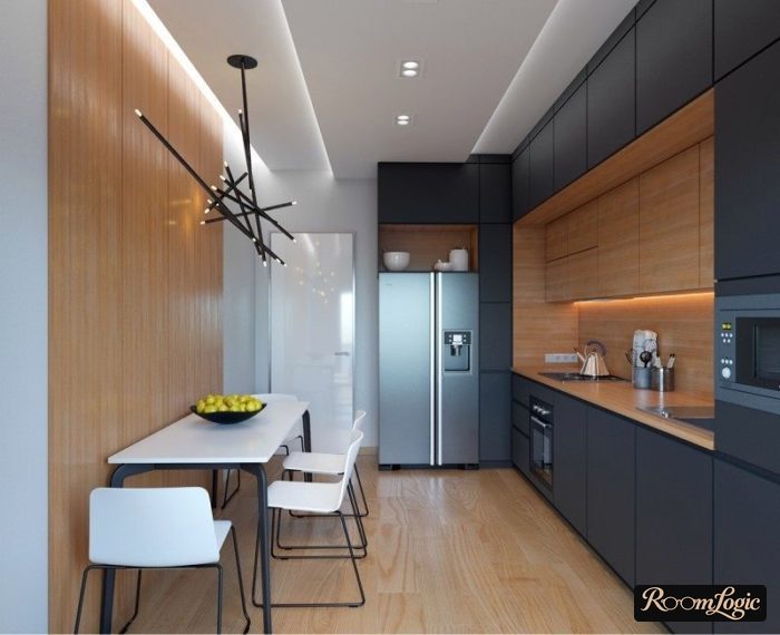 high tech style light fixture on the kitchen