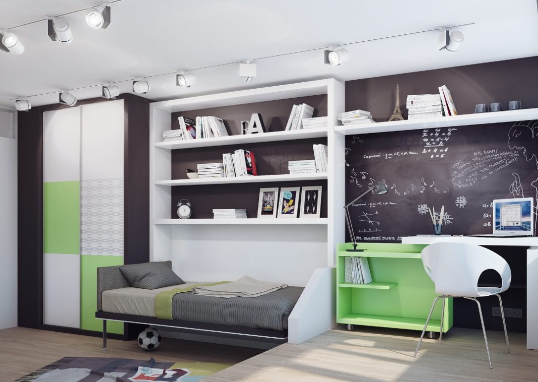 stylish gray-green kids’ room