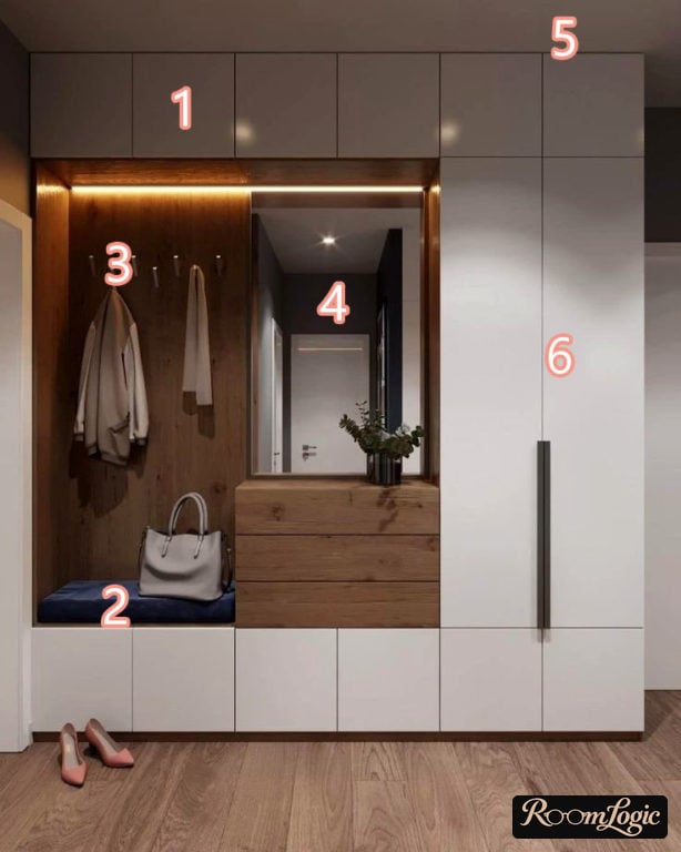 ideal modern design scheme for a narrow hallway entryway