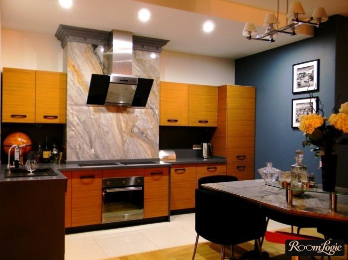 interesting kitchen solution - stone veneer on the wall