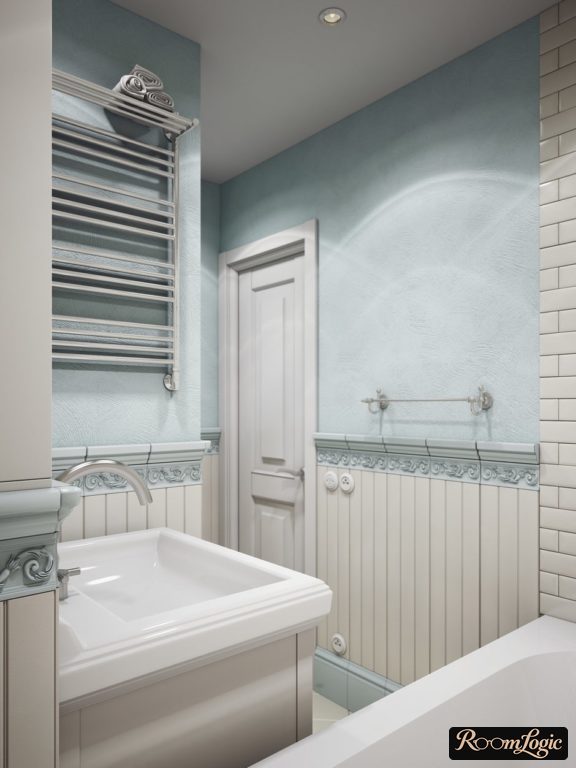 interior of a bathroom in pastel colors