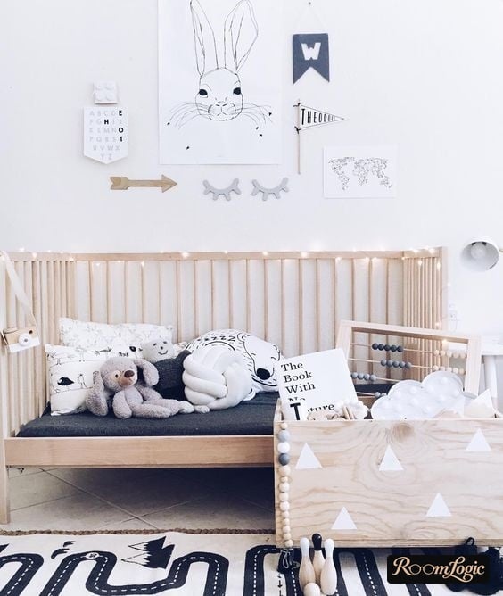 interior of a boy's room in scandi style
