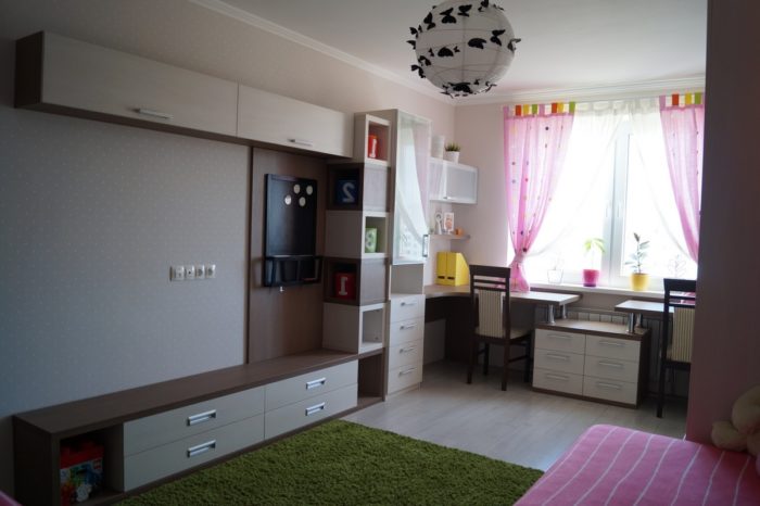 interior of a kids' room for two schoolgirls