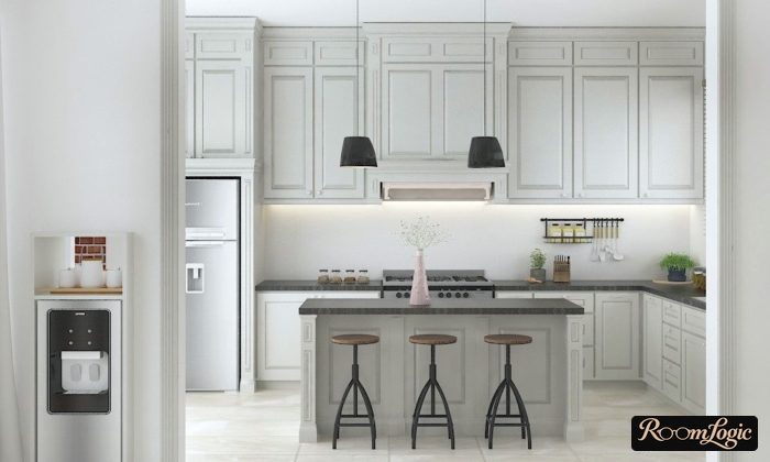 ivory colored kitchen in neoclassical style