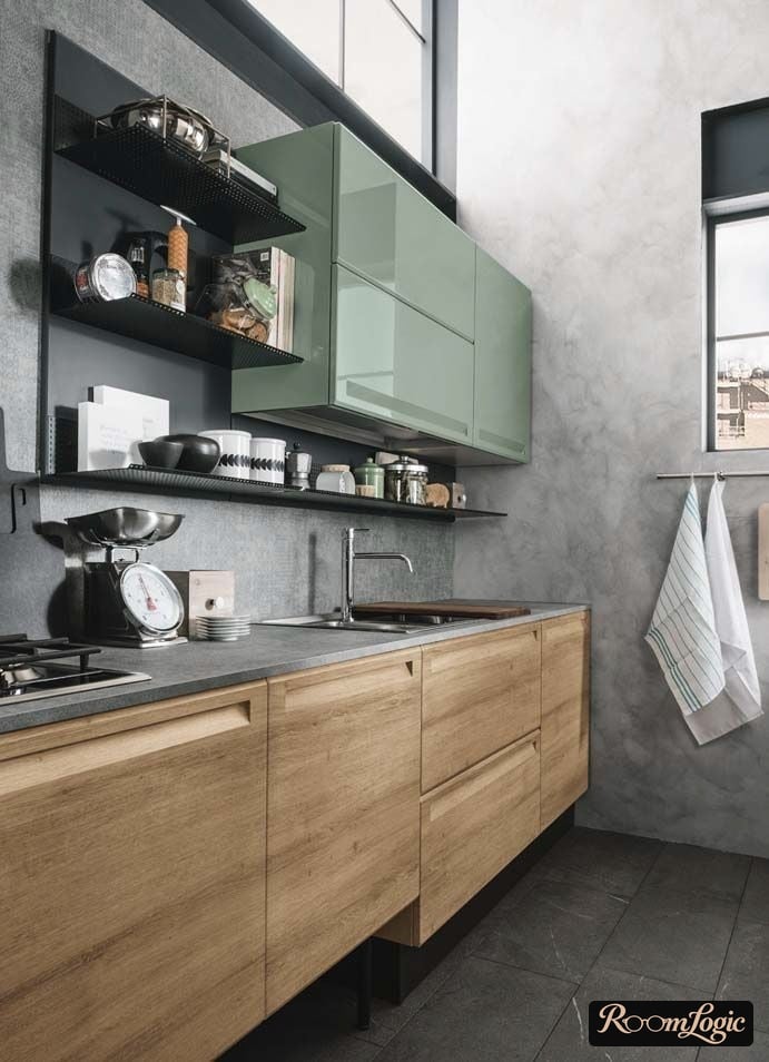 khaki color in kitchen interior in loft style