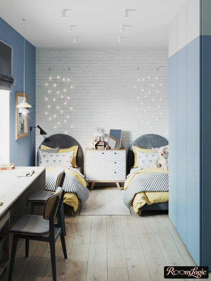 kids' room for two in scandi style