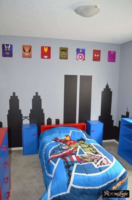 kids' room in marvel comic style