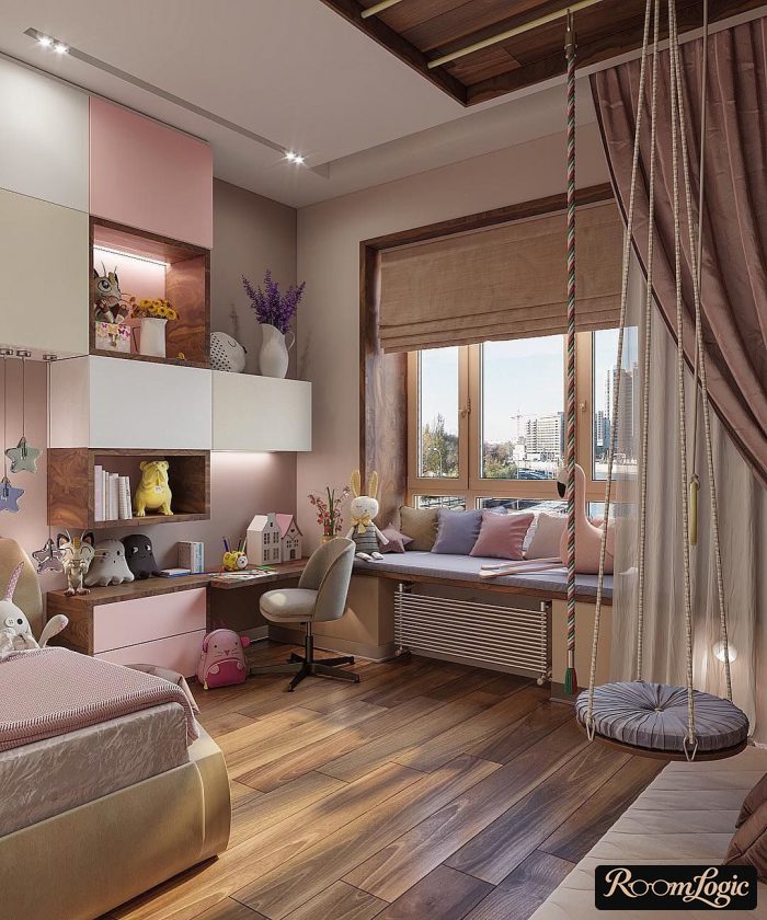 kids' room in pink tones