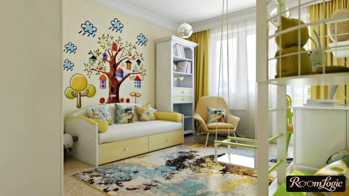 kids' room in yellow tones