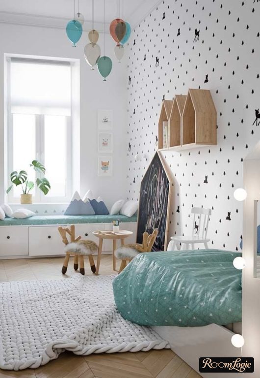 Interior for a girl's bedroom in Scandinavian style bedroom room