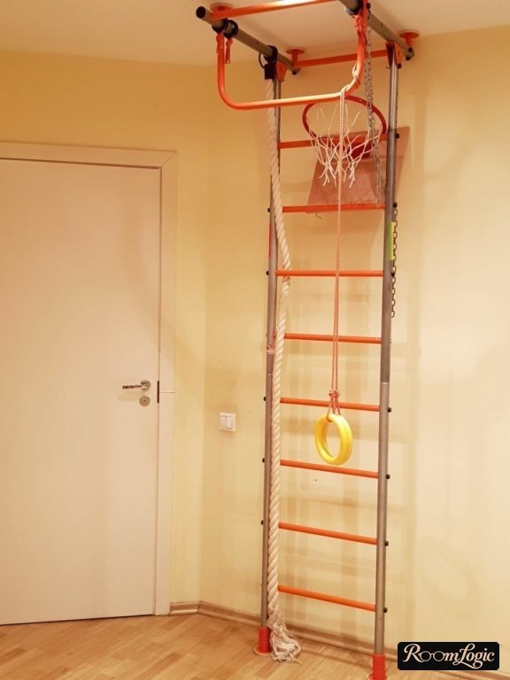 kids' room wall bars with hoops