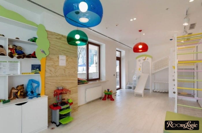 kids' room with a play area in light tones