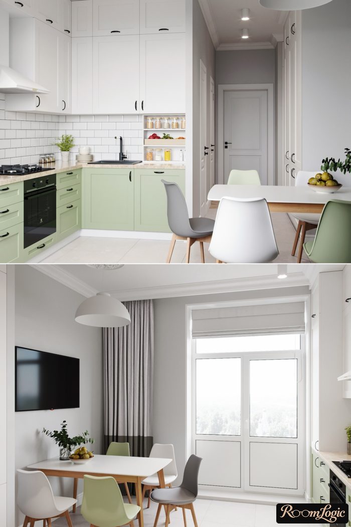 kitchen 110 square feet with a table instead of a sofa