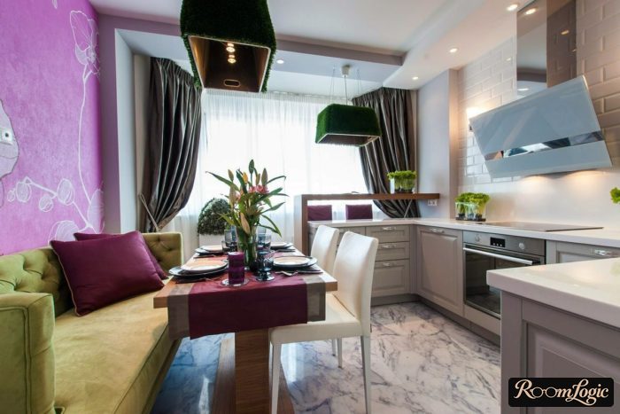 kitchen 130 square feet with sofa and balcony