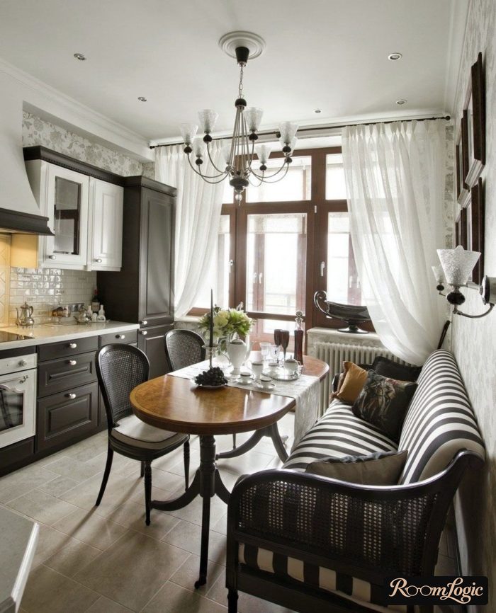 kitchen curtains with a sofa and balcony door