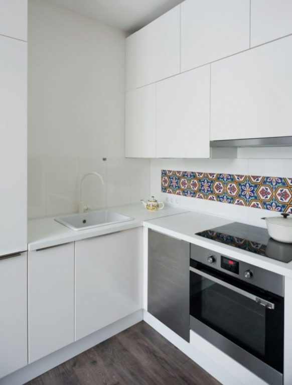 kitchen design in a tiny apartment in minimalist style