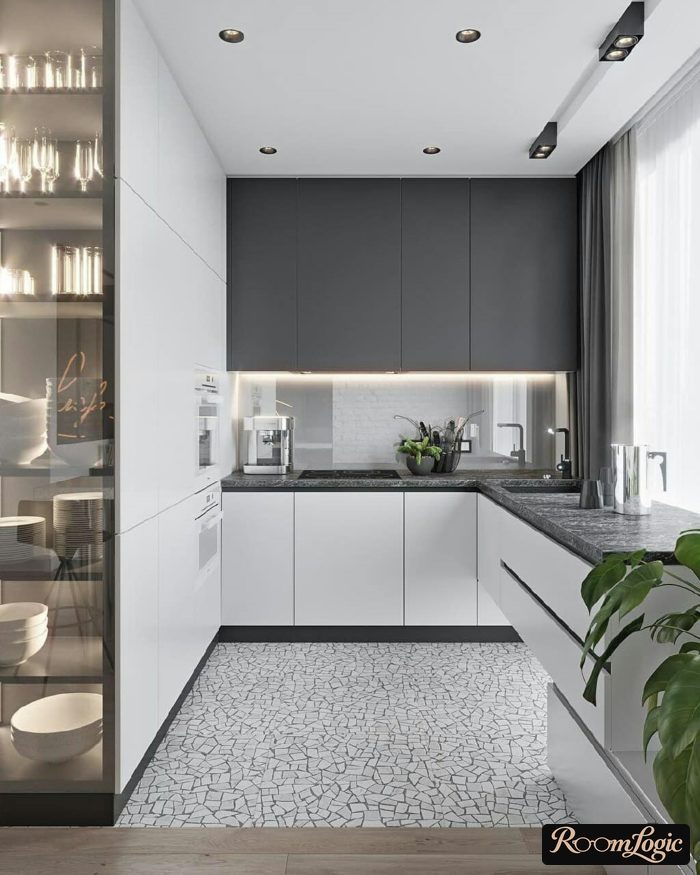 kitchen in gray with white base