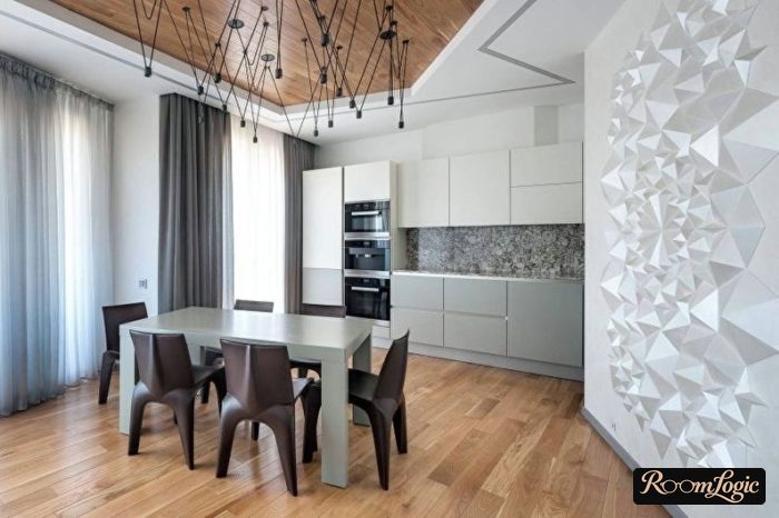 kitchen in high tech style on 130 square feet
